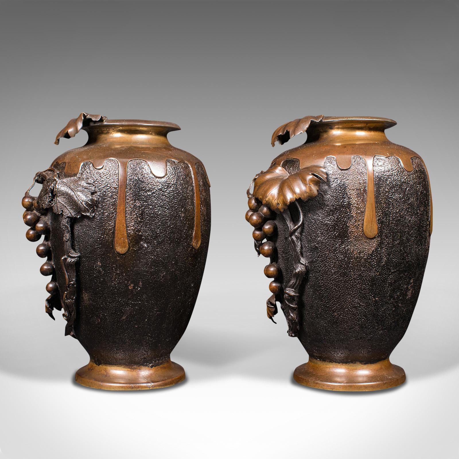 19th Century Large Pair of Antique Decorative Vases, Japanese, Bronze, Amphora, Victorian For Sale