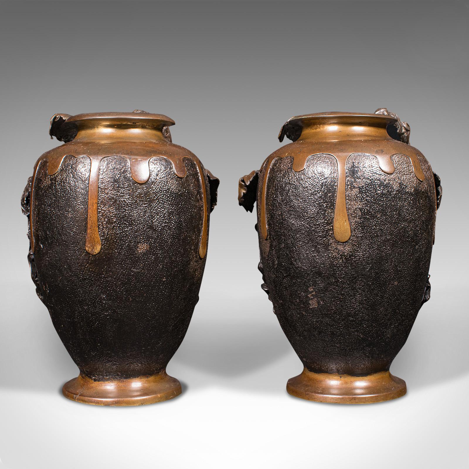 Large Pair of Antique Decorative Vases, Japanese, Bronze, Amphora, Victorian For Sale 1