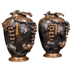 Large Pair of Antique Decorative Vases, Japanese, Bronze, Amphora, Victorian