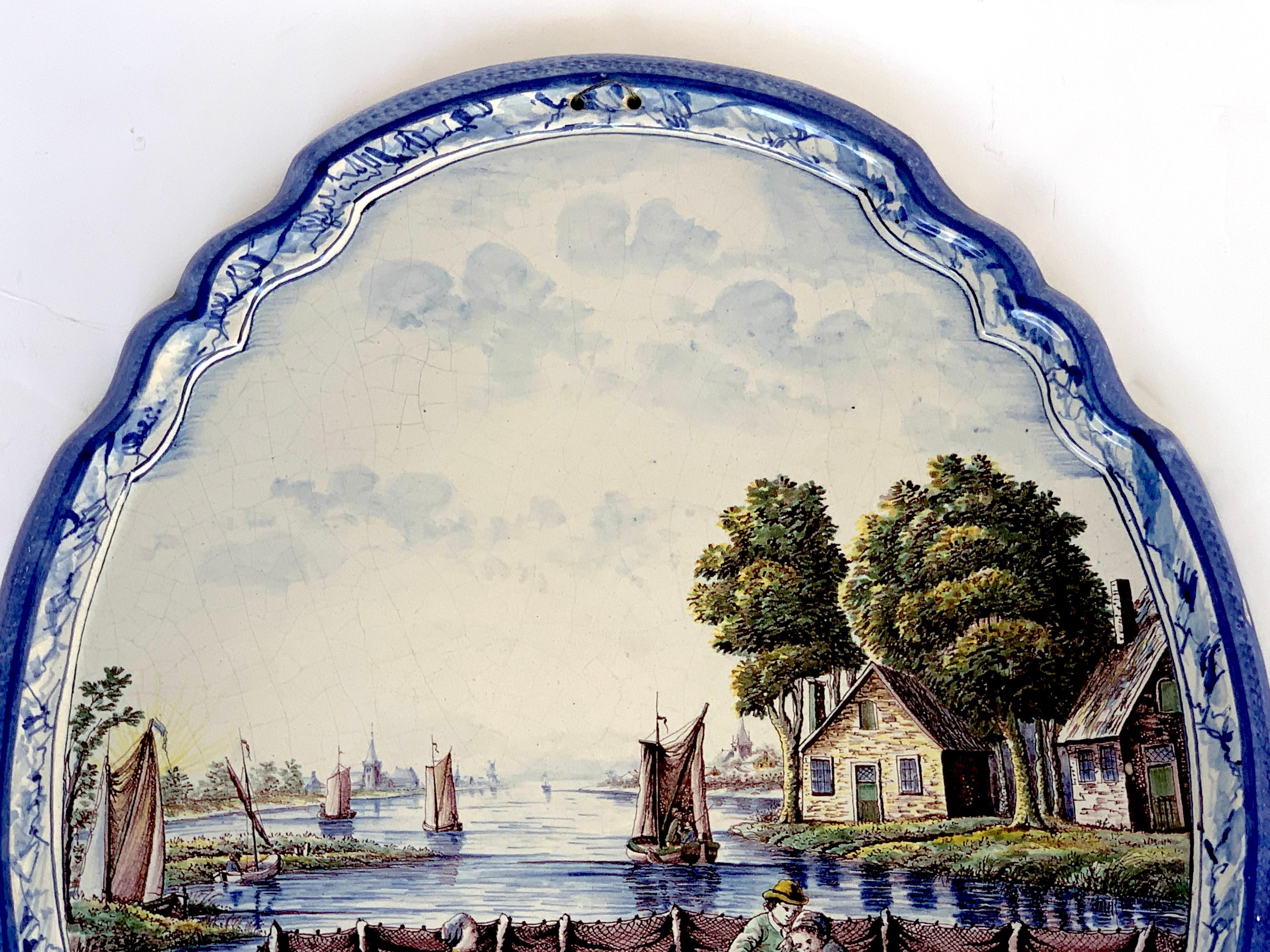 Large Pair of Antique Delft Topographical Wall Plaques For Sale 6
