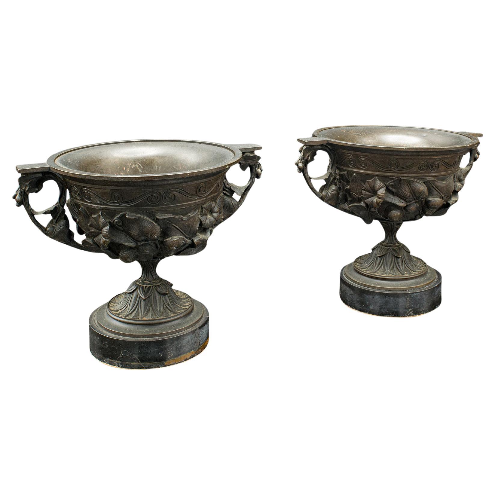 Large Pair Of Antique Drinking Cups, Italian Bronze Grand Tour Goblet, Victorian For Sale