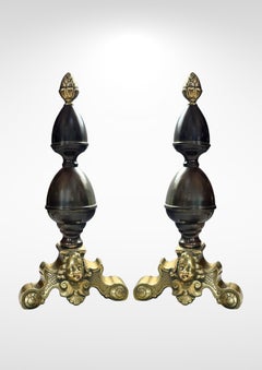 Large Pair of Antique Dutch Cast Bronze and Brass Fire Dogs Andirons