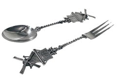 Large pair of Antique Dutch Silver Salad Servers C.1900.