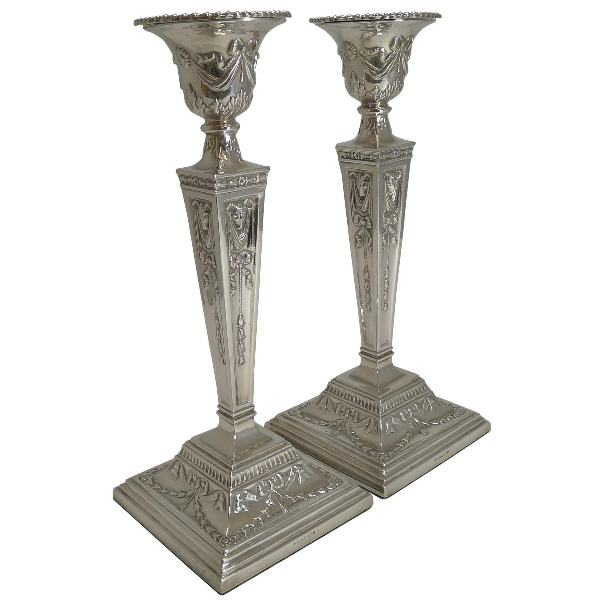 Large Pair of Antique English Silver Plated Candlesticks, Martin Hall 
Co. Ltd