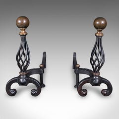 Large Pair of Antique Fire Dogs, English, Andirons, Aesthetic Period, Victorian