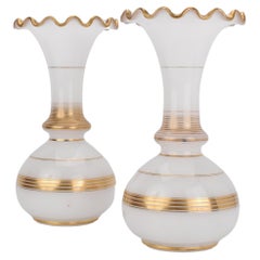 Large Pair of Antique French Opaline Baccarat Glass Vases, 19th Century