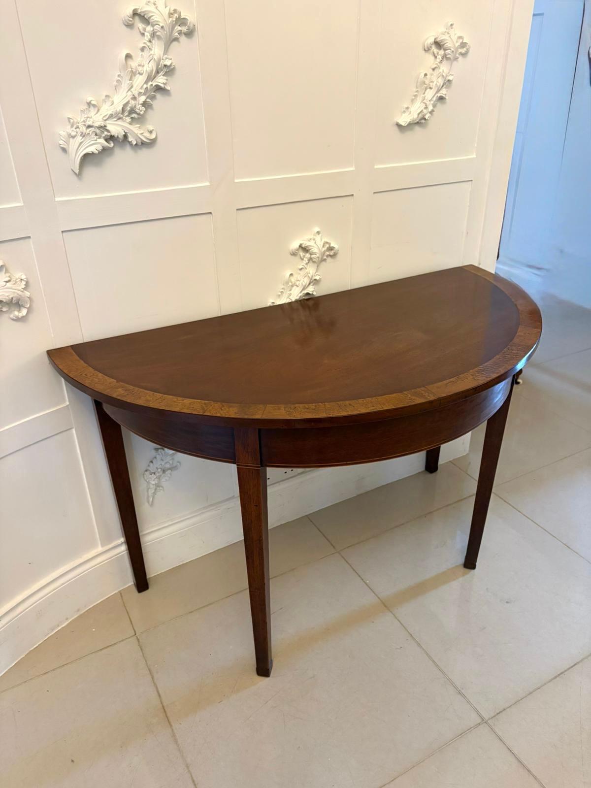 Large Pair of Antique Georgian Quality Figured Mahogany Demi Lune Console Tables For Sale 4