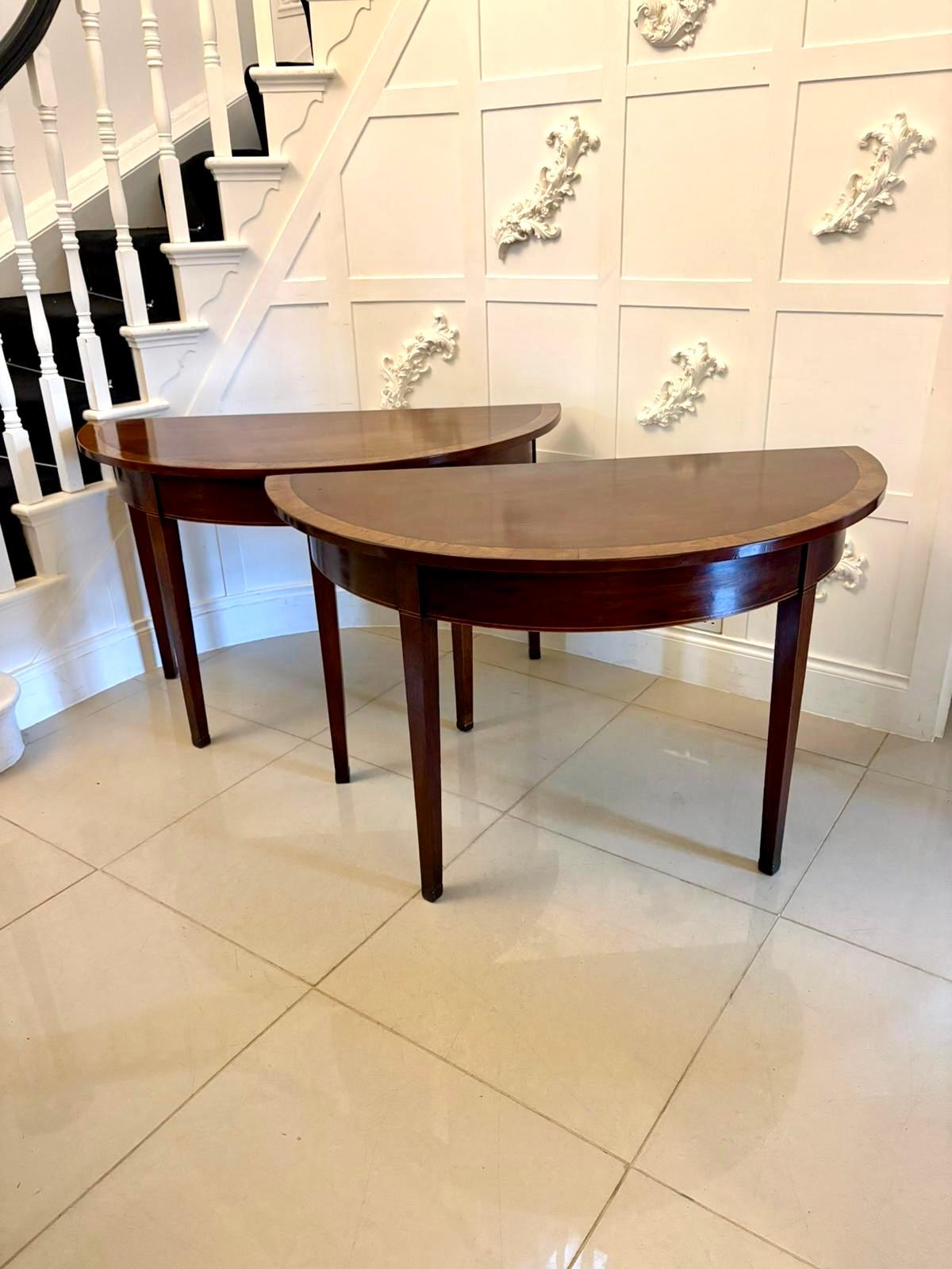 Large Pair of Antique Georgian Quality Figured Mahogany Demi Lune Console Tables For Sale 5