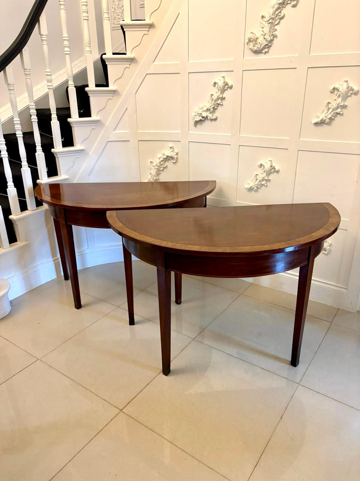 Large Pair of Antique Georgian Quality Figured Mahogany Demi Lune Console Tables For Sale 6