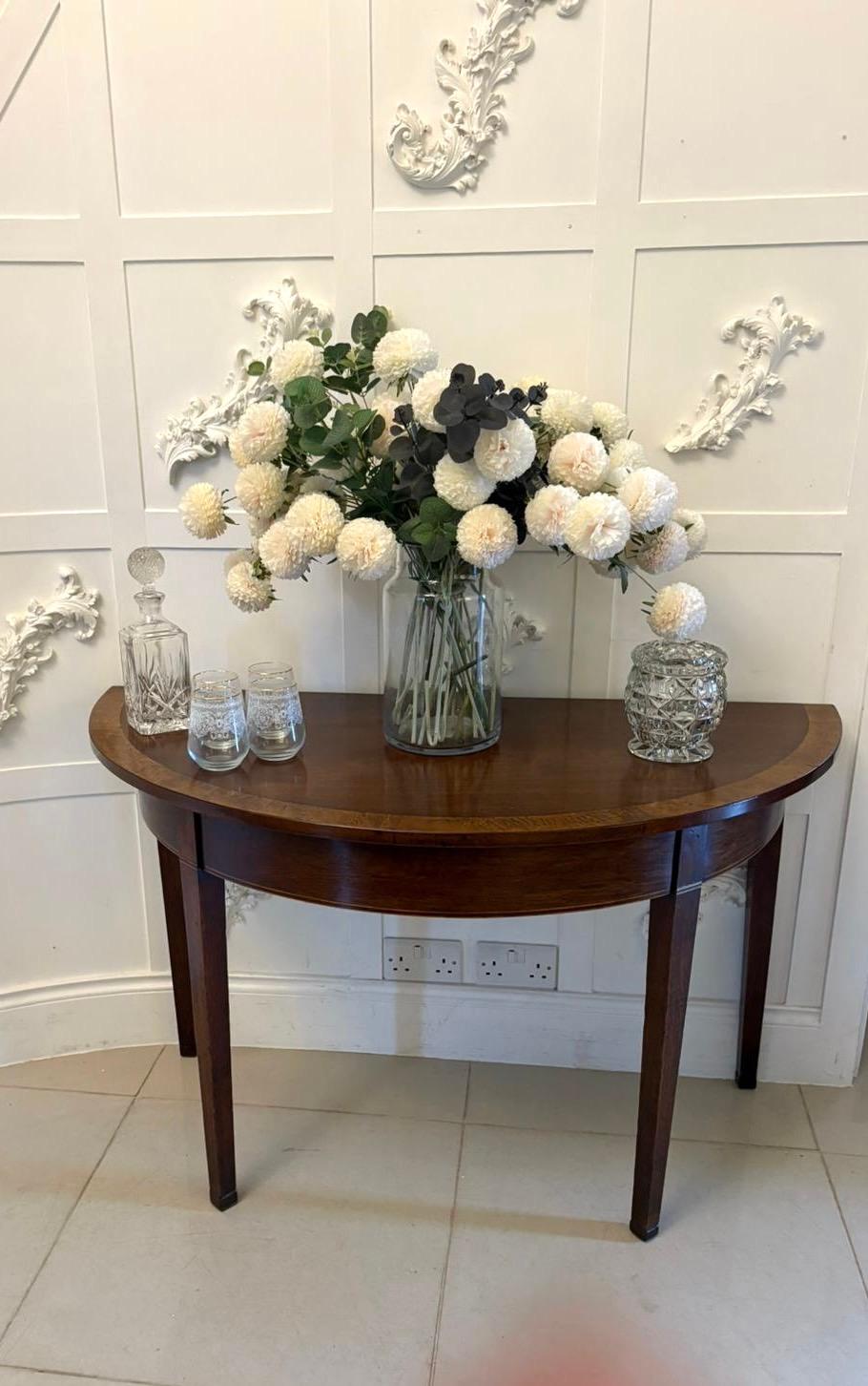 George III Large Pair of Antique Georgian Quality Figured Mahogany Demi Lune Console Tables For Sale