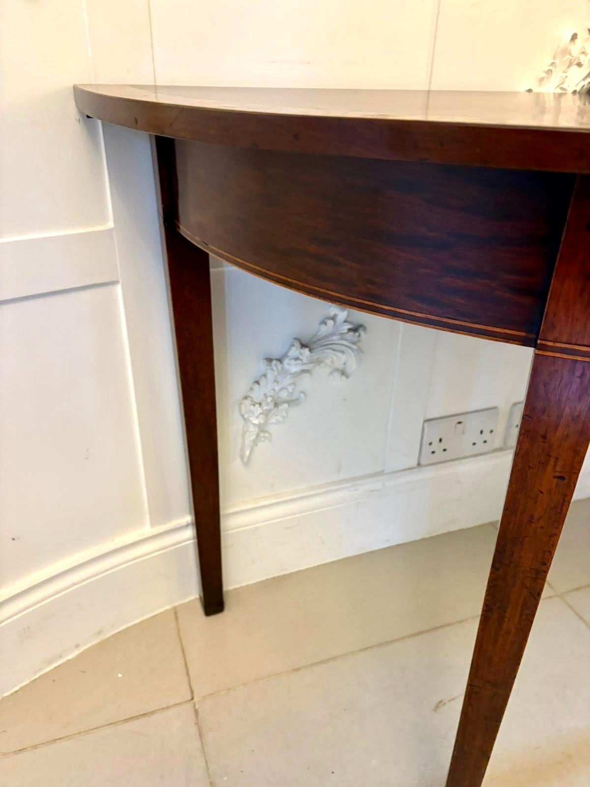 English Large Pair of Antique Georgian Quality Figured Mahogany Demi Lune Console Tables For Sale