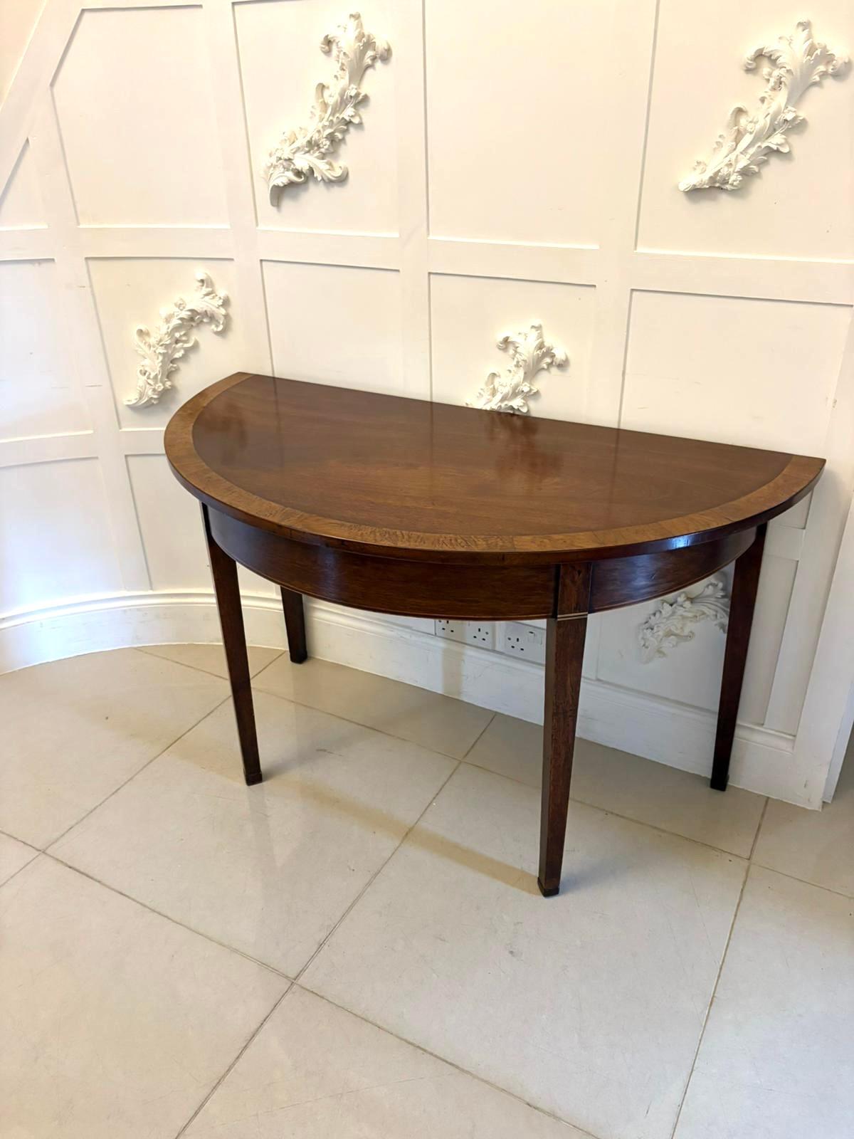Large Pair of Antique Georgian Quality Figured Mahogany Demi Lune Console Tables For Sale 3