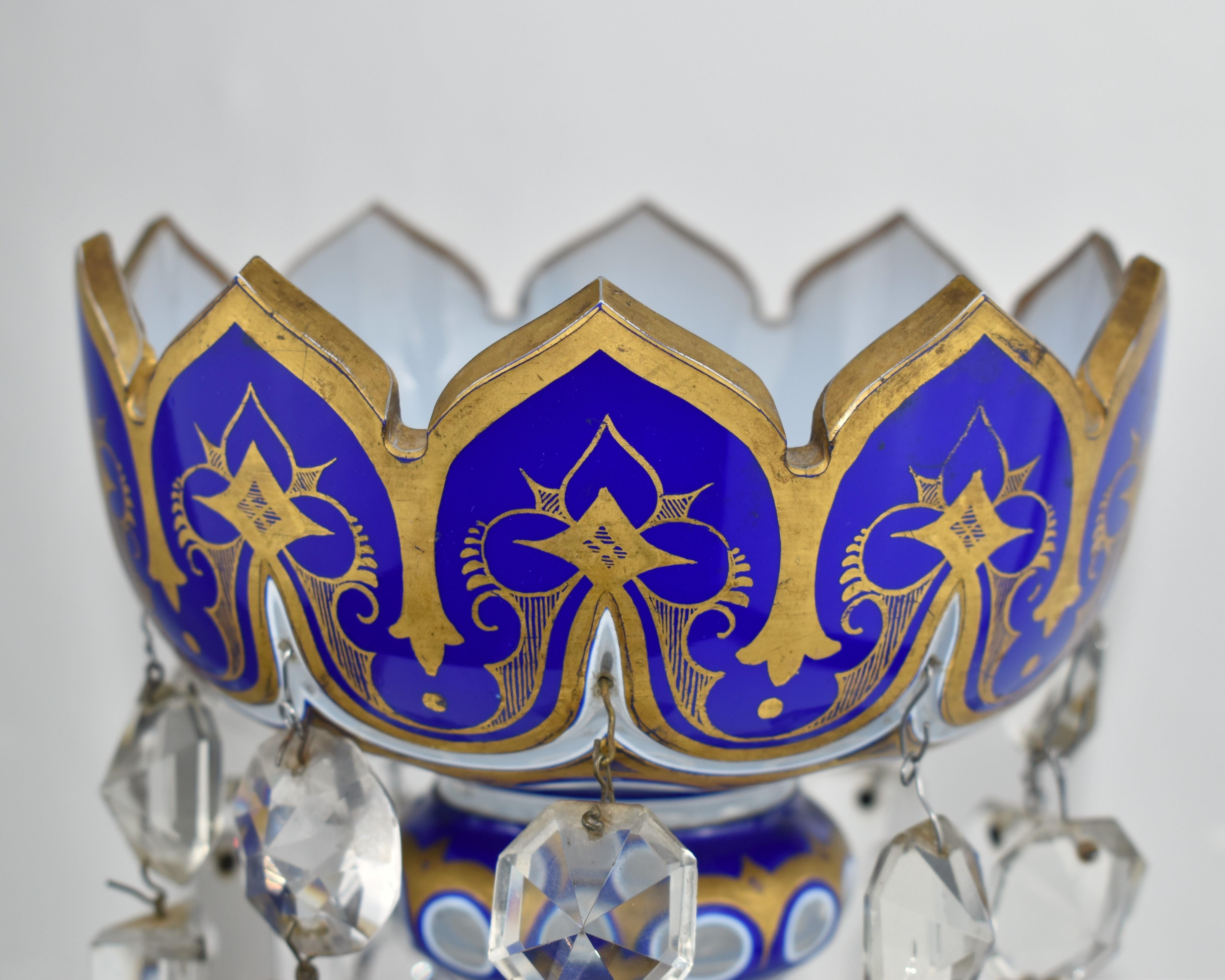 LARGE PAIR OF ANTIQUE GILDED BOHEMIAN OVERLAY CRYSTAL GLASS LUSTRES LUSTRES, 19. Jahrhundert (Kristall) im Angebot