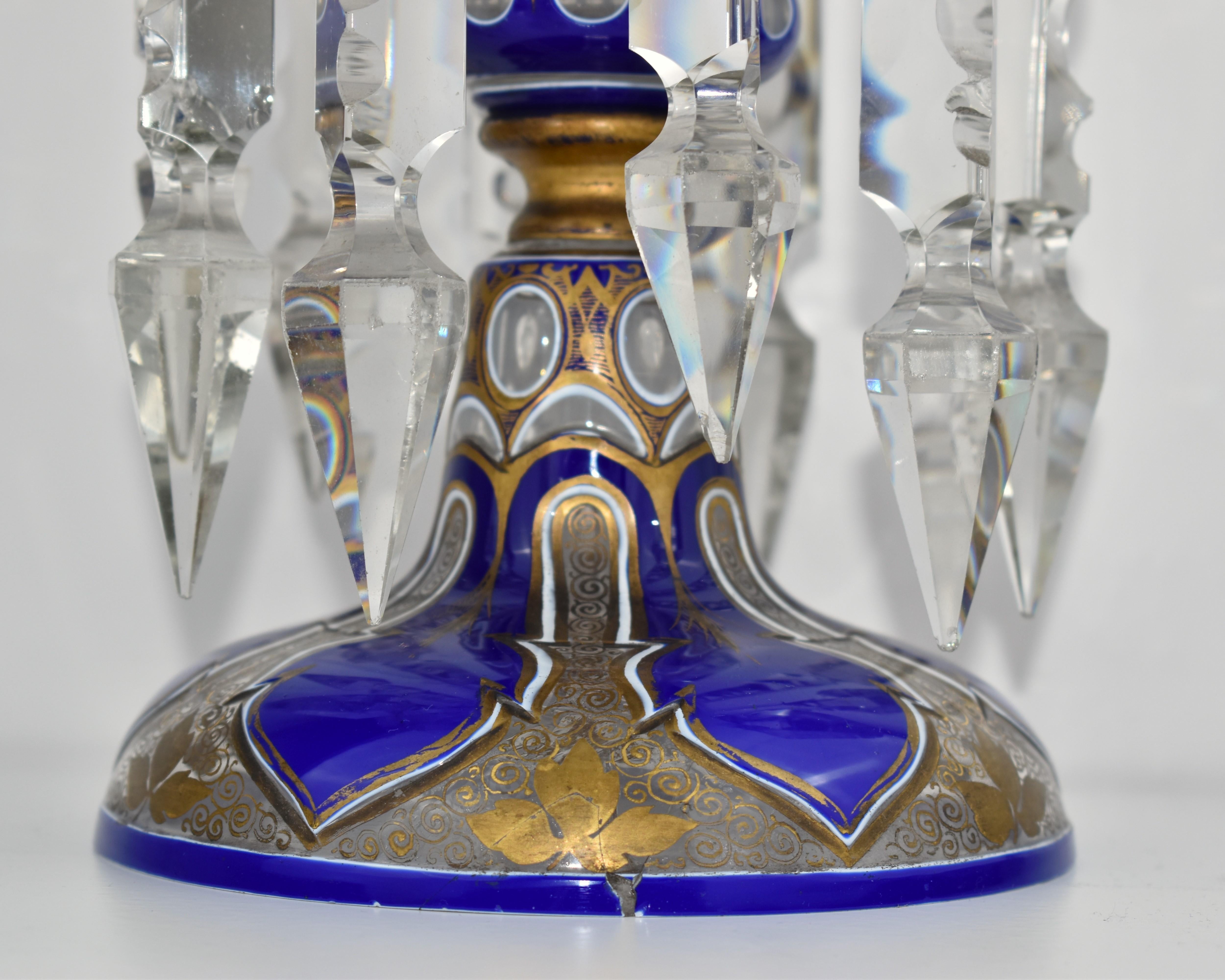 LARGE PAIR OF ANTIQUE GILDED BOHEMIAN OVERLAY CRYSTAL GLASS LUSTRES LUSTRES, 19. Jahrhundert im Angebot 1