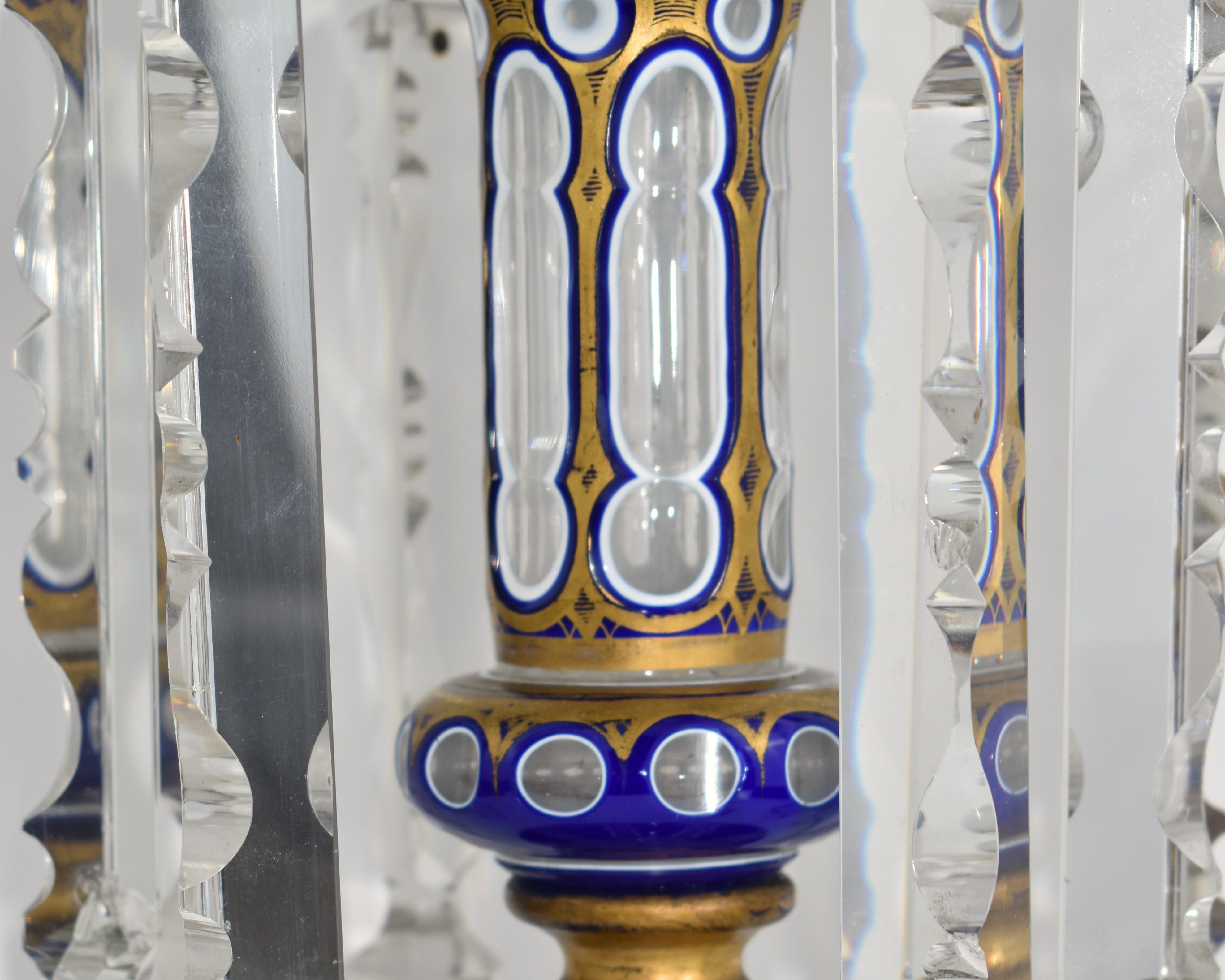 LARGE PAIR OF ANTIQUE GILDED BOHEMIAN OVERLAY CRYSTAL GLASS LUSTRES LUSTRES, 19. Jahrhundert im Angebot 2