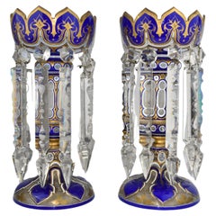 LARGE PAIR OF Vintage GILDED BOHEMIAN OVERLAY CRYSTAL GLASS LUSTRES, 19th C