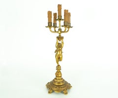 Large Pair of Antique Gilt Bronze Five-Arm Angel/Cherub Candlesticks