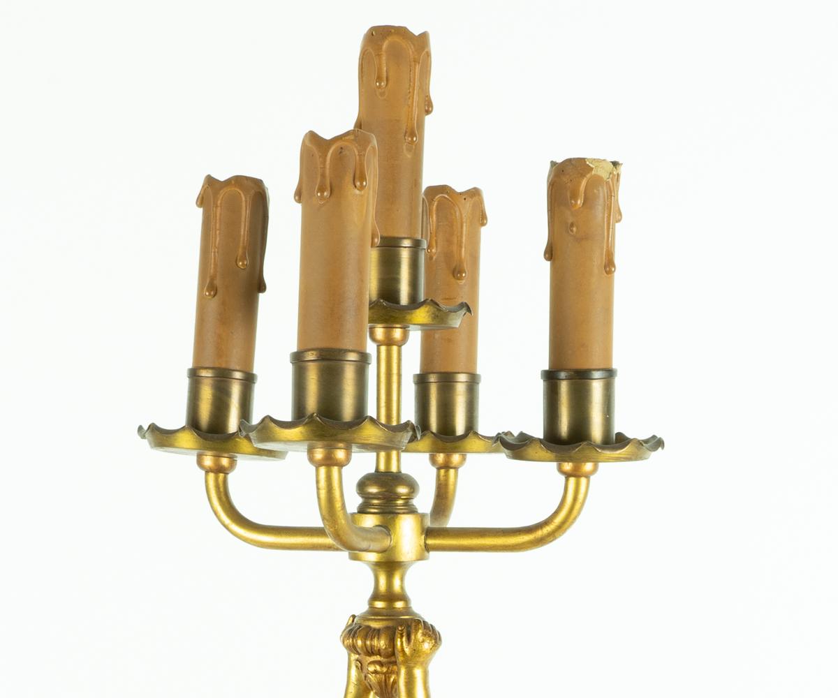 Large Pair of Antique Gilt Bronze Five-Arm Angel/Cherub Candlesticks For Sale 2