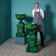 Large Pair of Antique Glazed Stoneware Urns