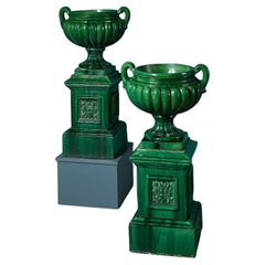 Large Pair of Antique Glazed Stoneware Urns