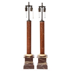 Large Pair of Antique Grand Tour Period Multi-Marble Columns Mounted as Lamps