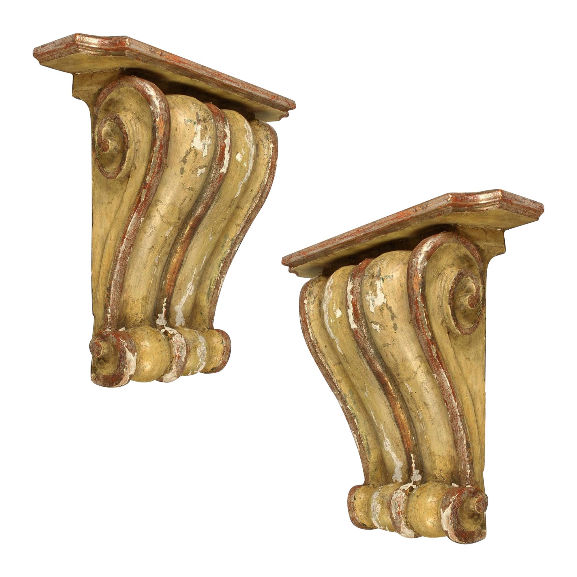 Large Pair of Antique Italian Cream Painted Wall Brackets at 1stDibs