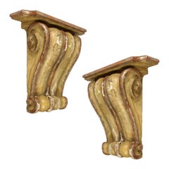 Large Pair of Antique Italian Cream Painted Wall Brackets