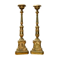 Large Pair of Antique Italian Gilt Metal Altar Sticks