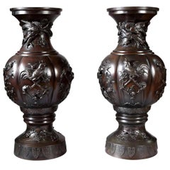 Large Pair of Antique Japanese Meiji Bronze Vases