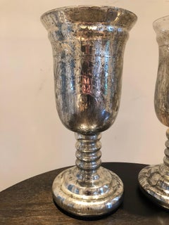 Large Pair of Antique Mercury Glass Hurricanes