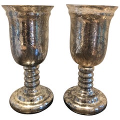 Large Pair of Antique Mercury Glass Hurricanes