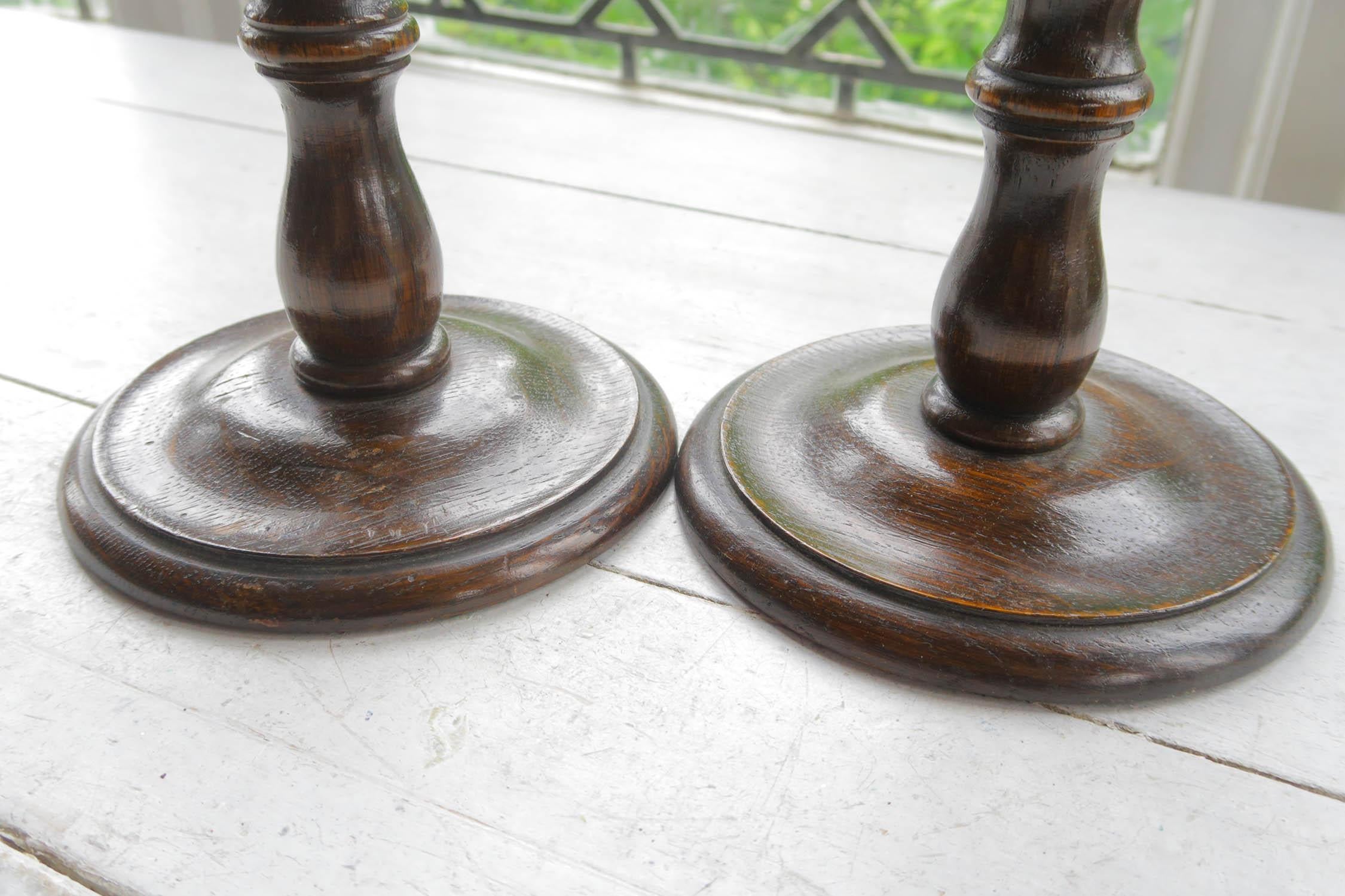 Renaissance Revival Large Pair of Antique Oak Barley Twist Candlesticks, English, circa 1920