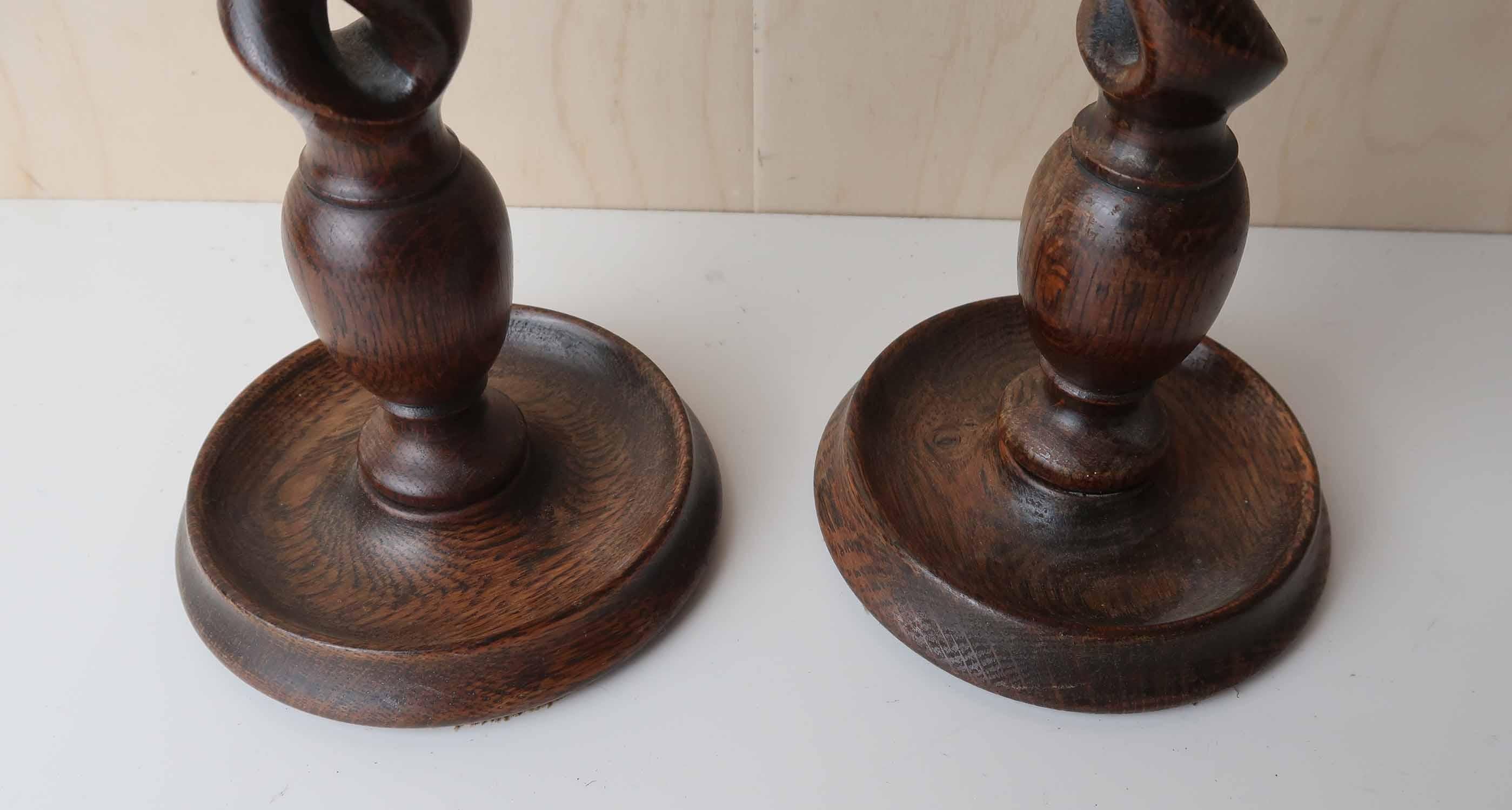 Renaissance Revival Large Pair of Antique Oak Barley Twist Candlesticks, English, circa 1920 For Sale