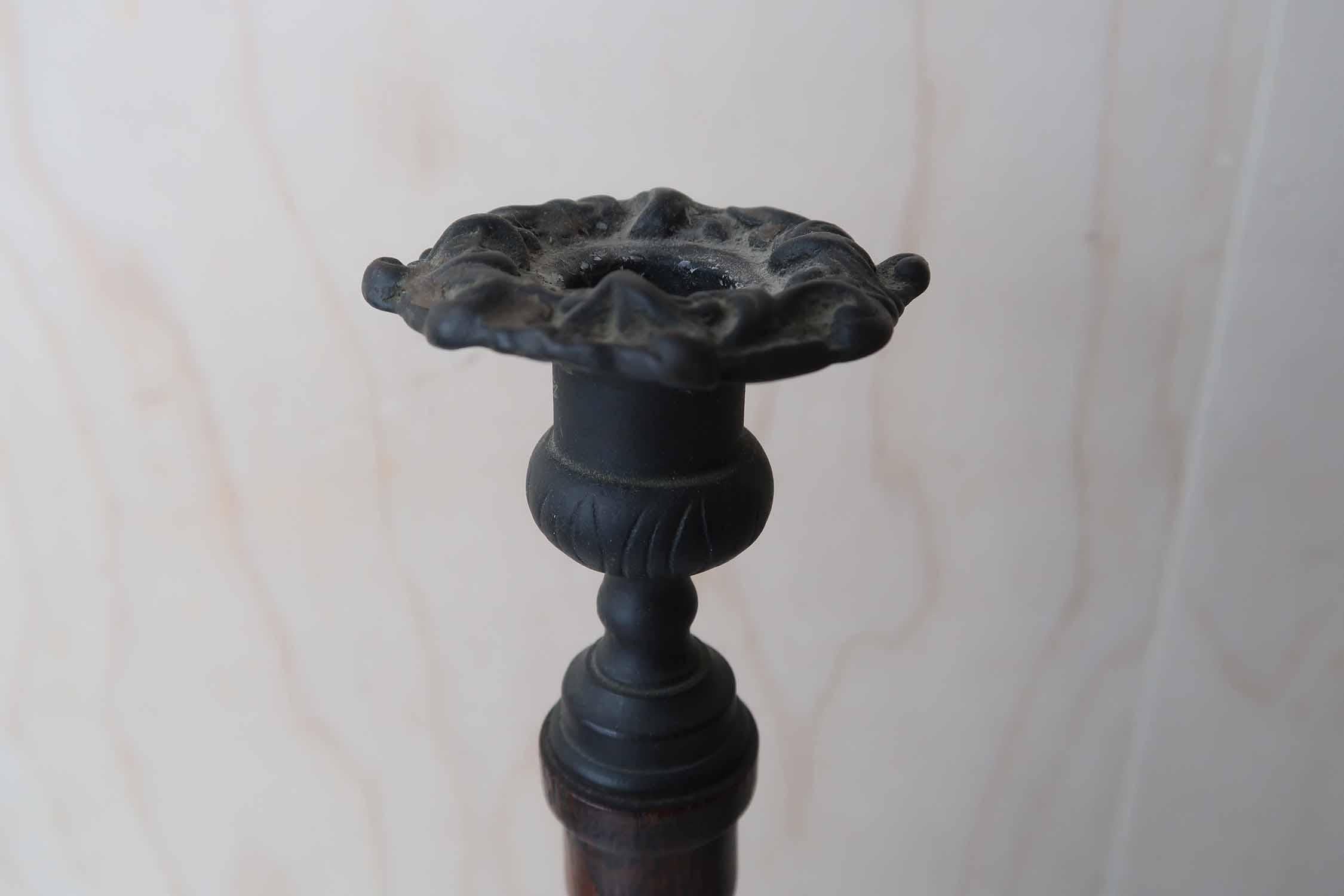 Polished Large Pair of Antique Oak Barley Twist Candlesticks, English, circa 1920 For Sale