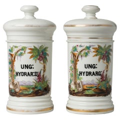 Large Pair of Antique 'Paris Porcelain' Apothecary Jars with Latin Inscriptions