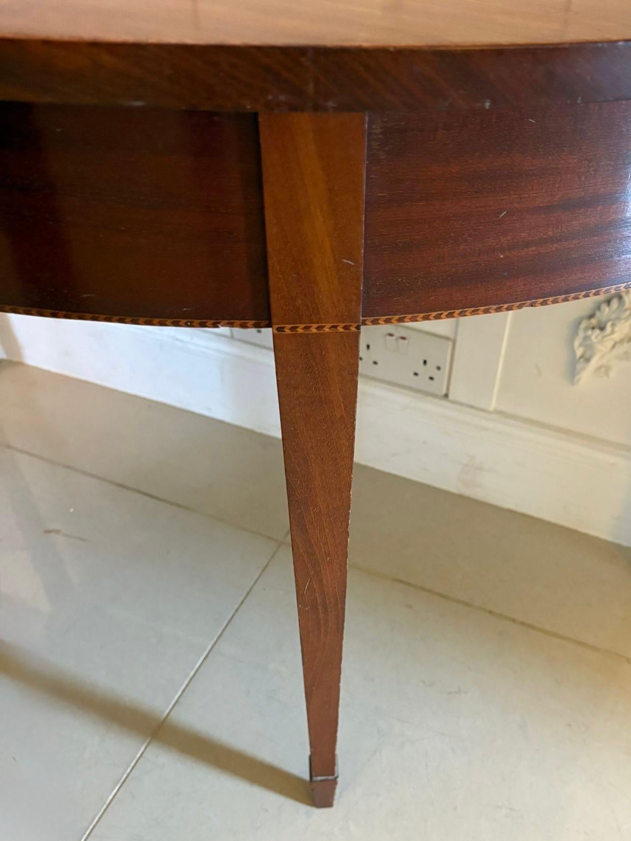 Large Pair of Antique Quality Figured Mahogany Demi Lune Shaped Console Tables For Sale 5