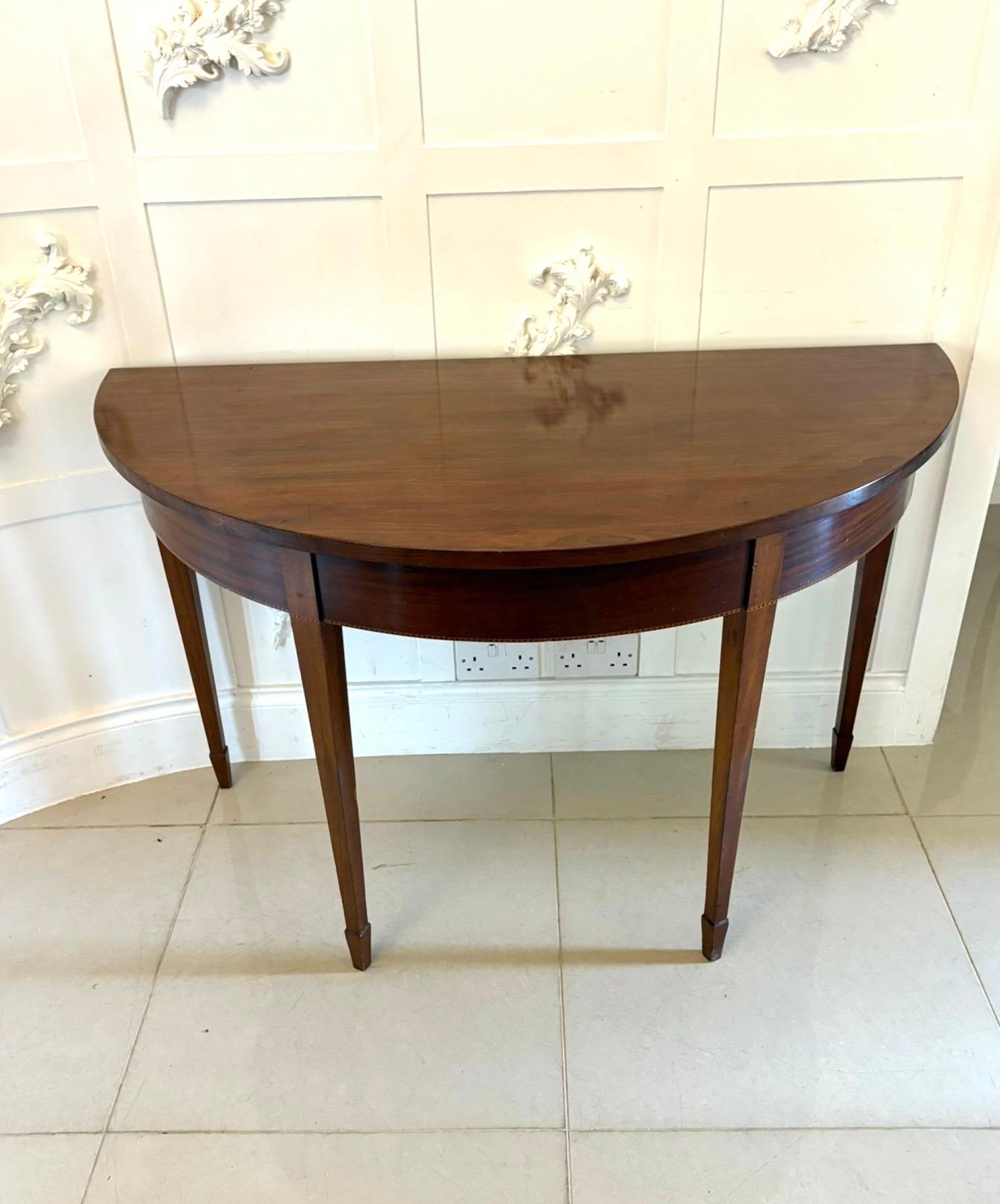 George III Large Pair of Antique Quality Figured Mahogany Demi Lune Shaped Console Tables For Sale