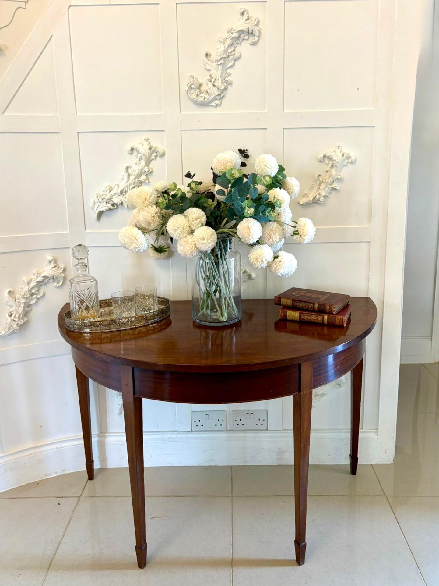 Large Pair of Antique Quality Figured Mahogany Demi Lune Shaped Console Tables In Good Condition For Sale In Suffolk, GB