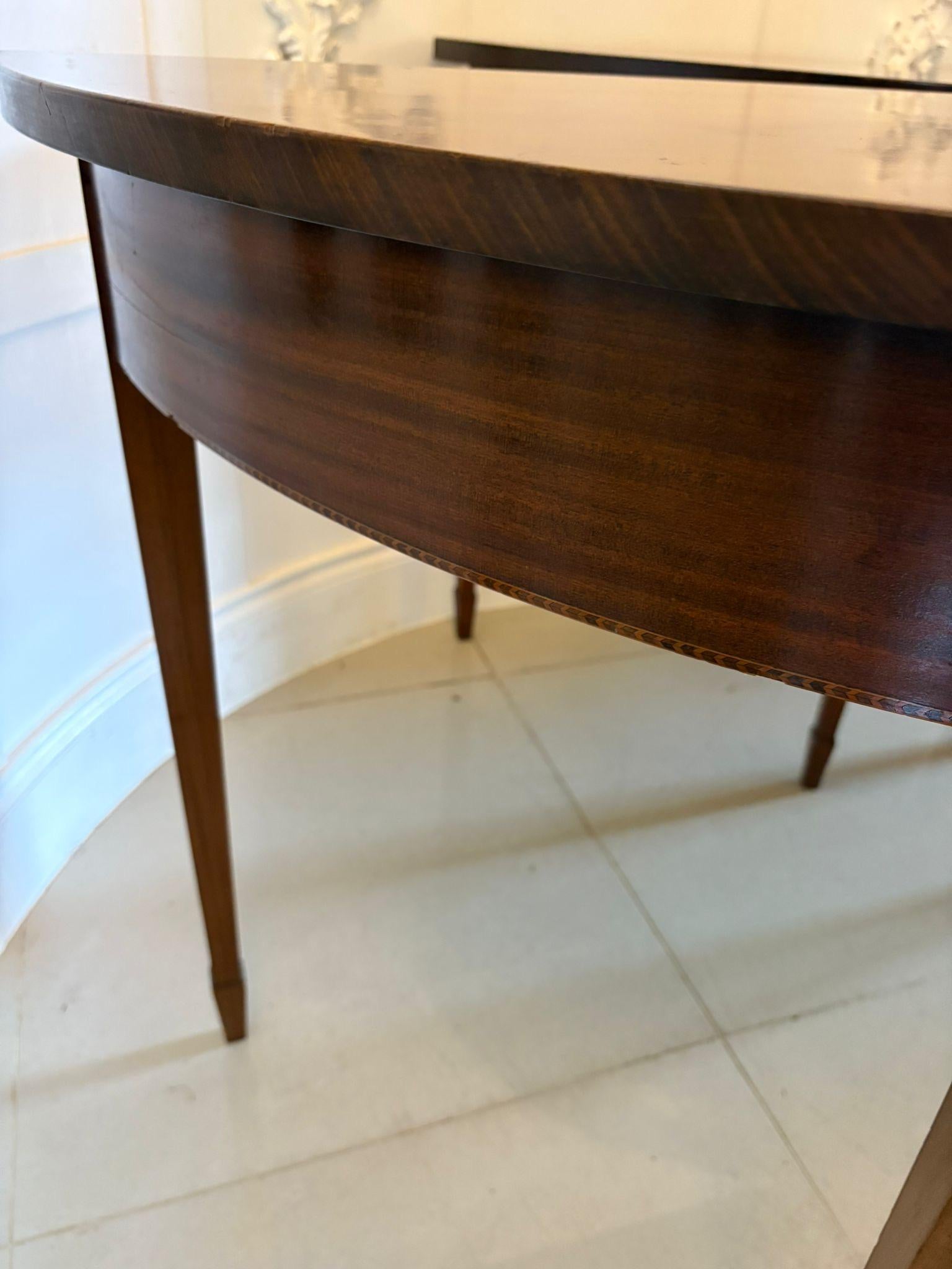 19th Century Large Pair of Antique Quality Figured Mahogany Demi Lune Shaped Console Tables For Sale