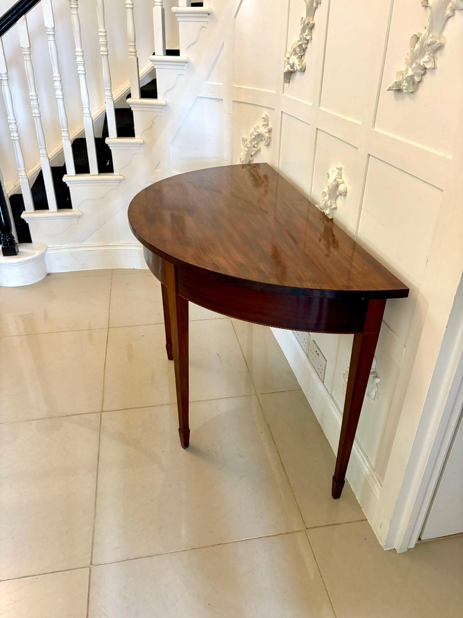 Other Large Pair of Antique Quality Figured Mahogany Demi Lune Shaped Console Tables For Sale