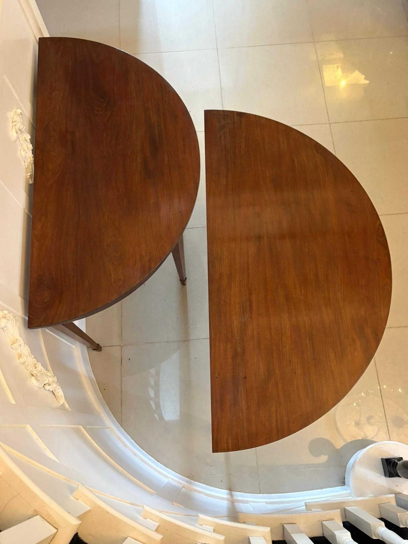 Large Pair of Antique Quality Figured Mahogany Demi Lune Shaped Console Tables For Sale 2