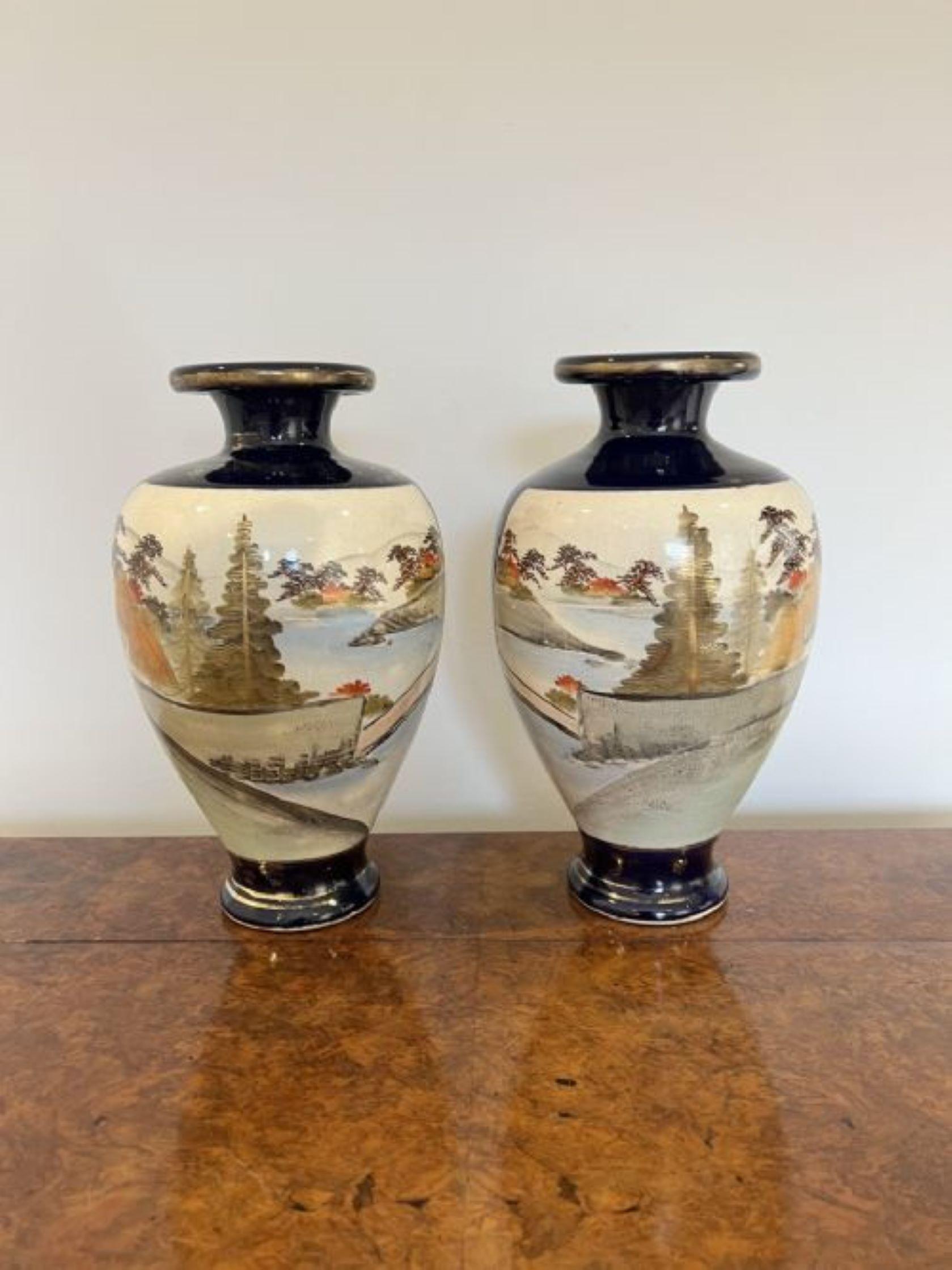 20th Century Large pair of antique quality Japanese satsuma vases For Sale