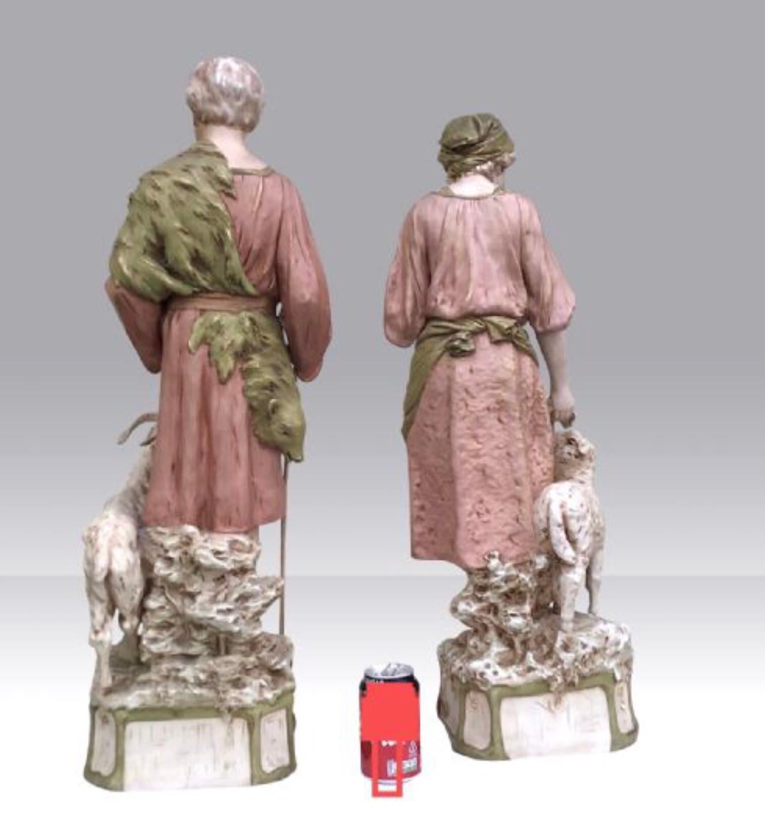 Large Pair of Antique Royal Dux Figures, Shepherd and Shepherdess 1