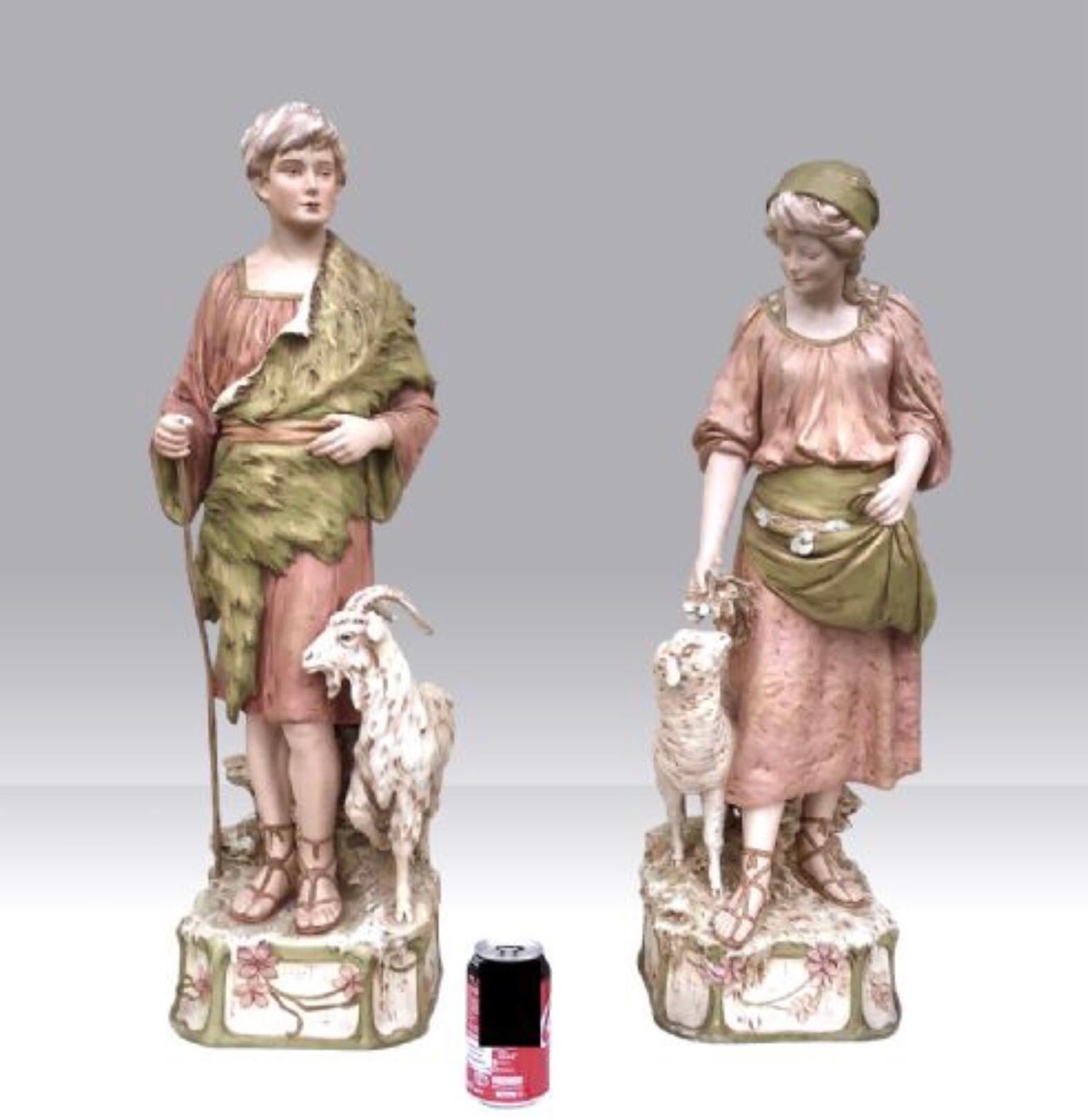 Large Pair of Antique Royal Dux Figures, Shepherd and Shepherdess 2