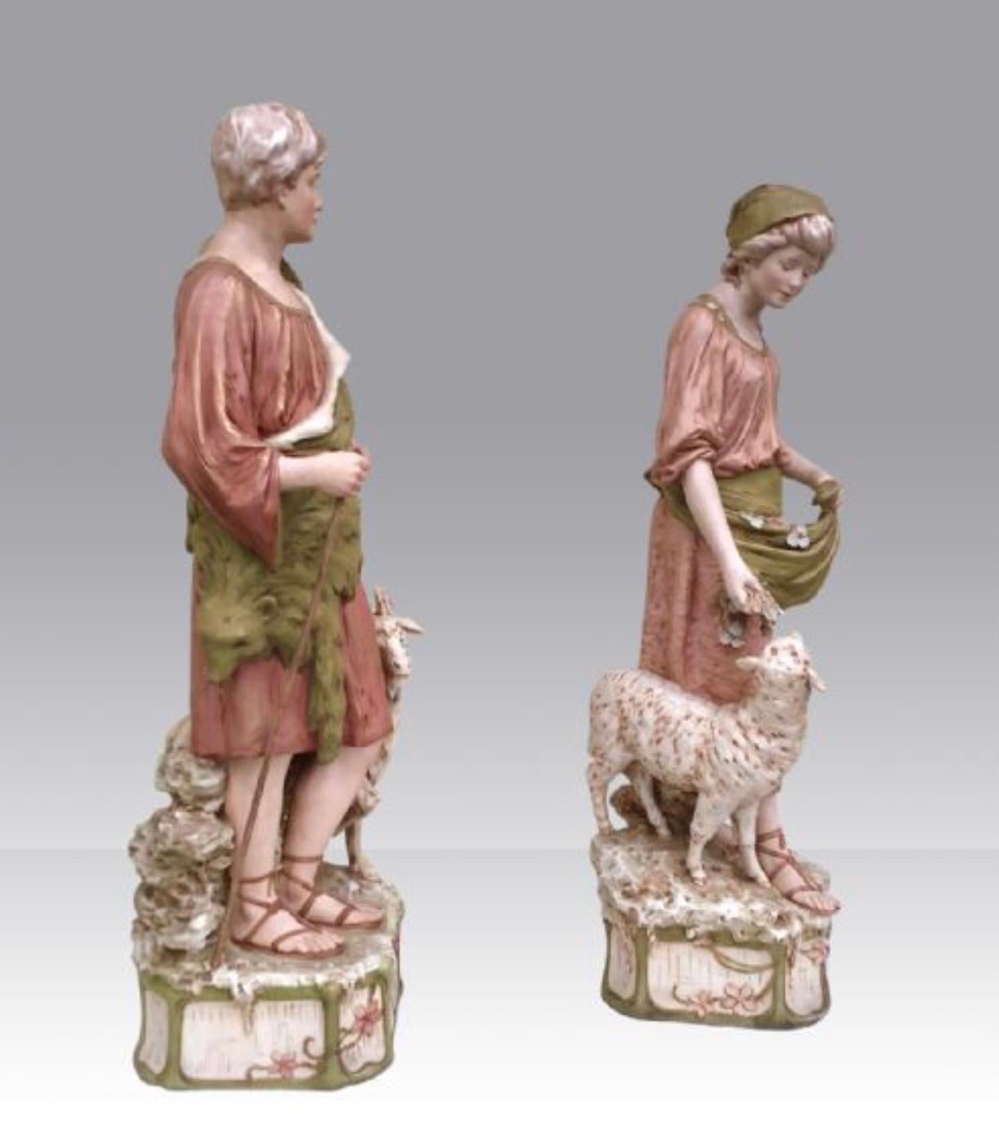 Edwardian Large Pair of Antique Royal Dux Figures, Shepherd and Shepherdess