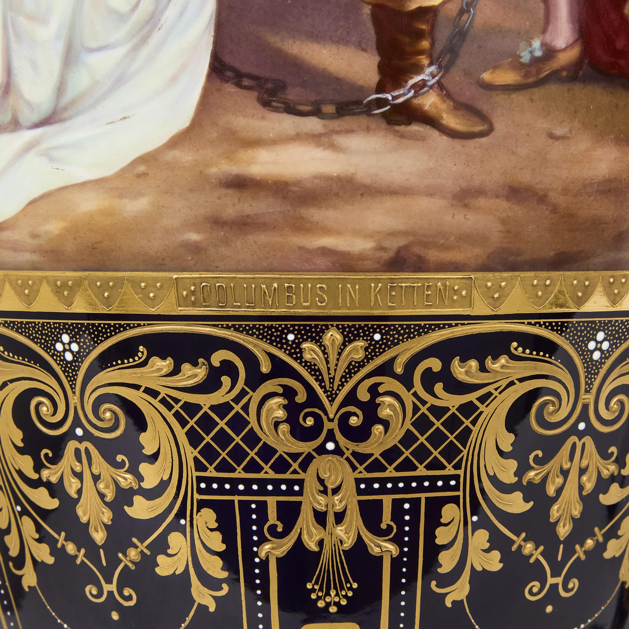 Porcelaine Grande paire de vases anciens en Royal Vienna Porcelain en vente