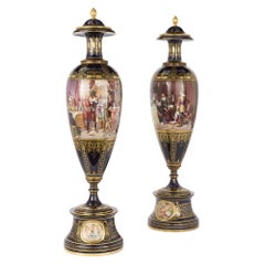 Large Pair of Antique Royal Vienna Porcelain Vases