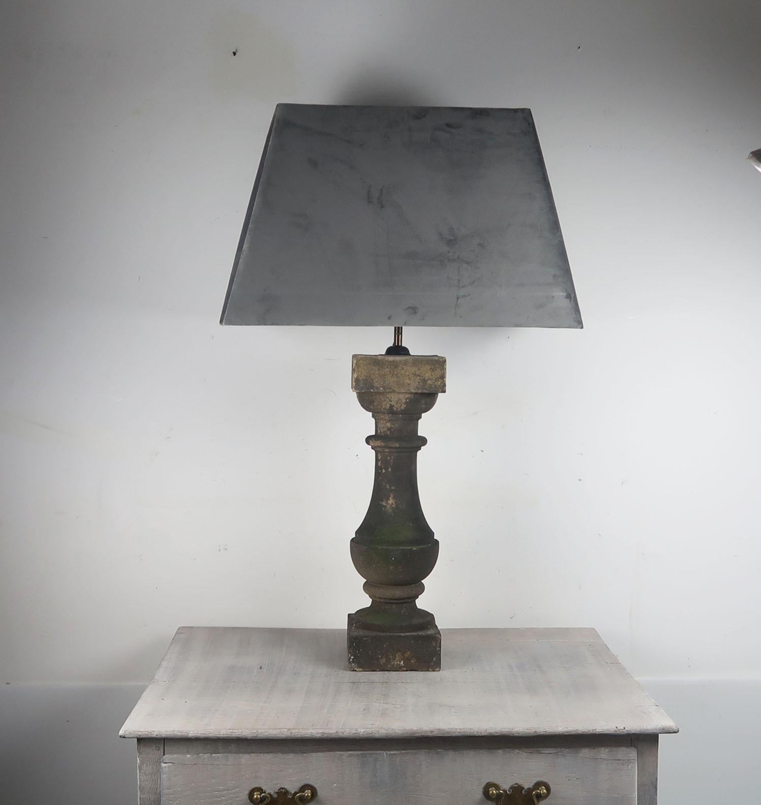 Renaissance Large Pair of Antique Sandstone Balustrade Table Lamps