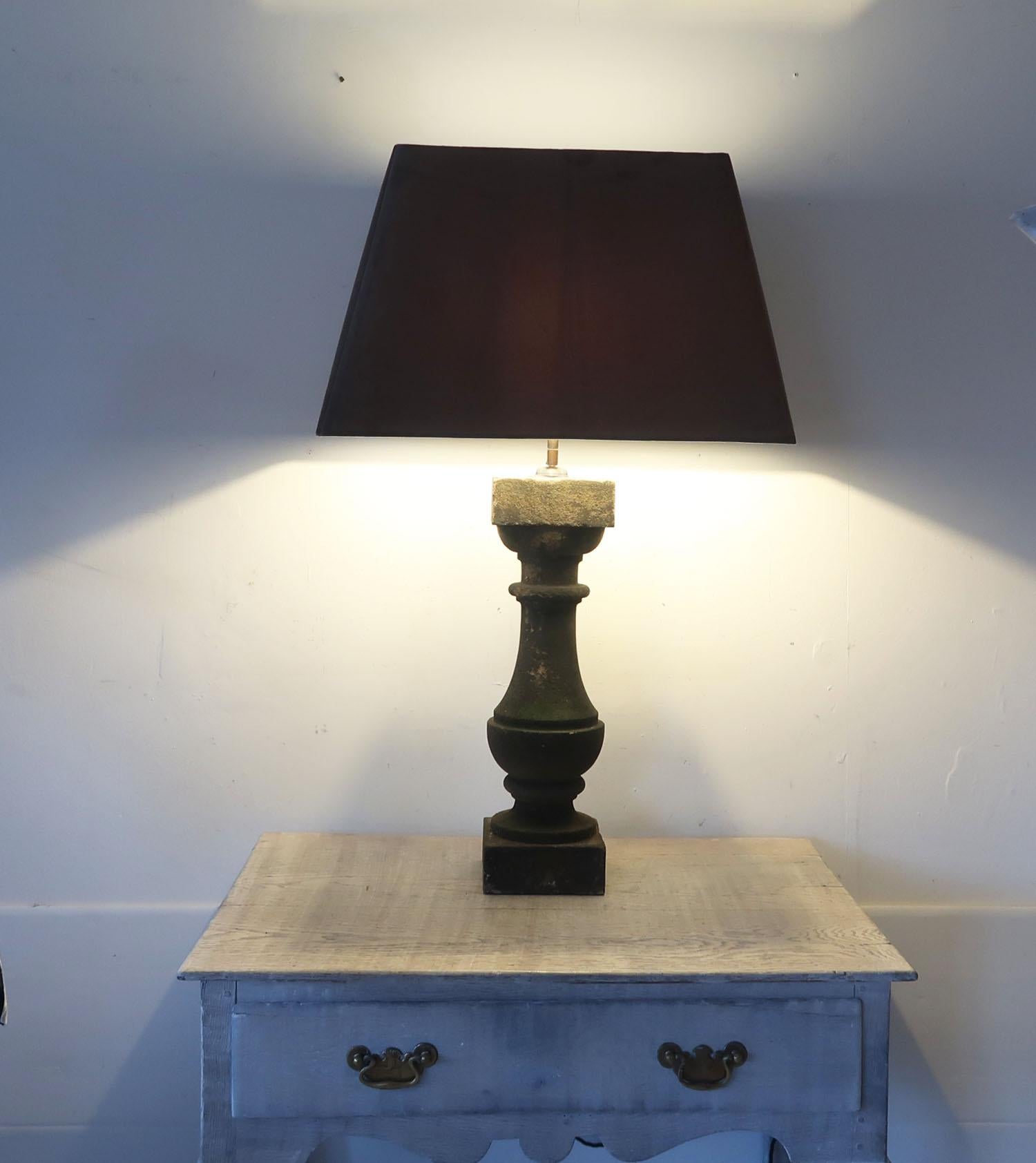 Turned Large Pair of Antique Sandstone Balustrade Table Lamps