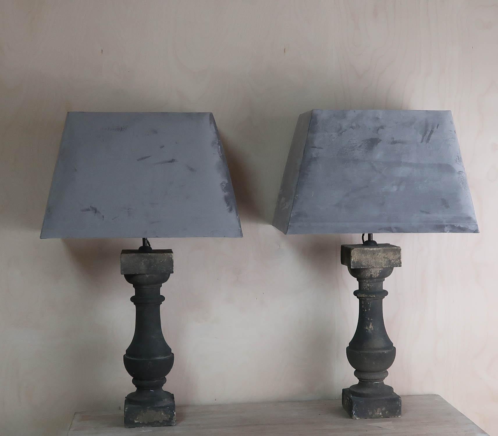Large Pair of Antique Sandstone Balustrade Table Lamps In Good Condition In St Annes, Lancashire